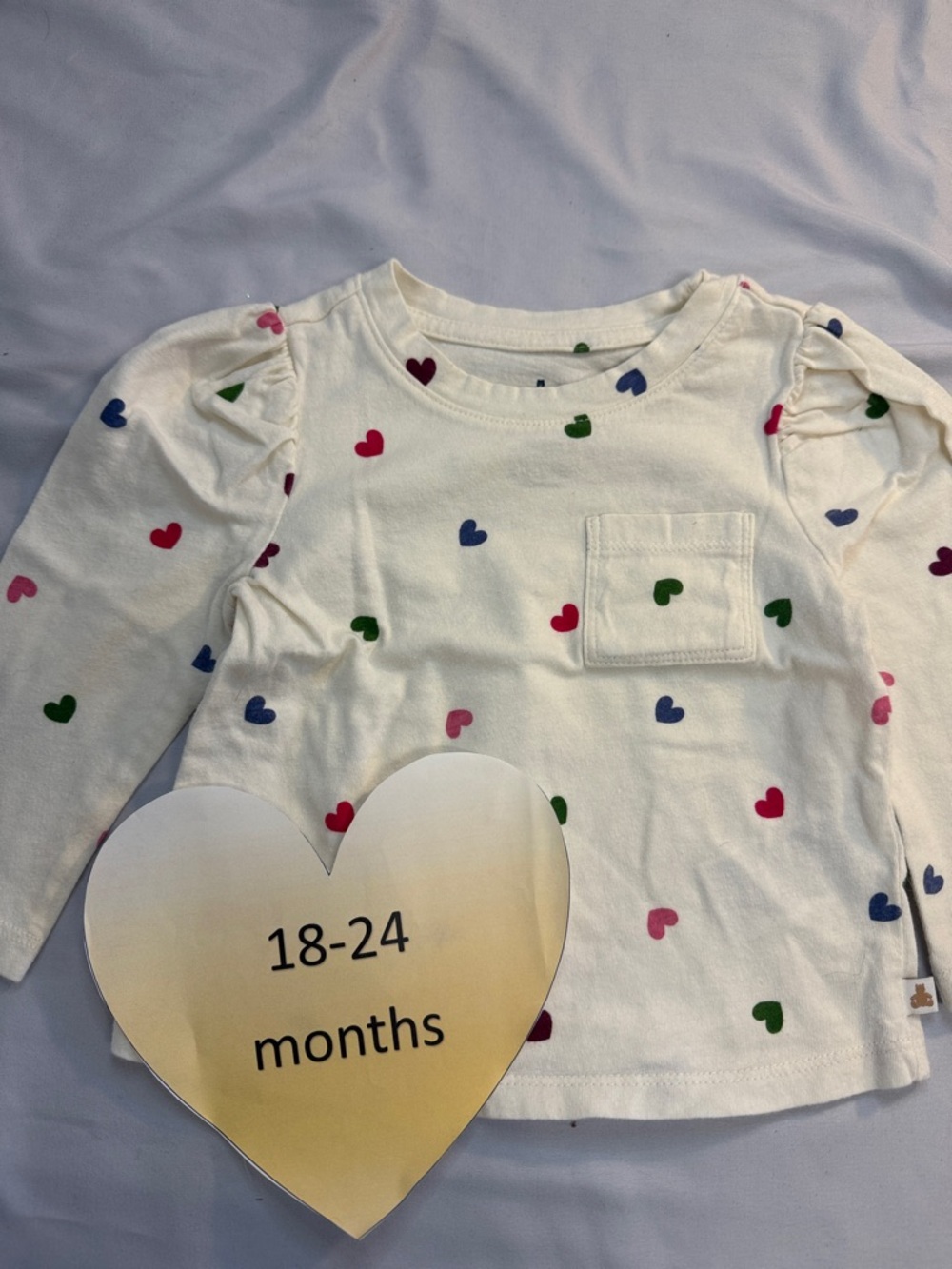 GAP Kids Long Sleeve Heart Print Tee - Cream